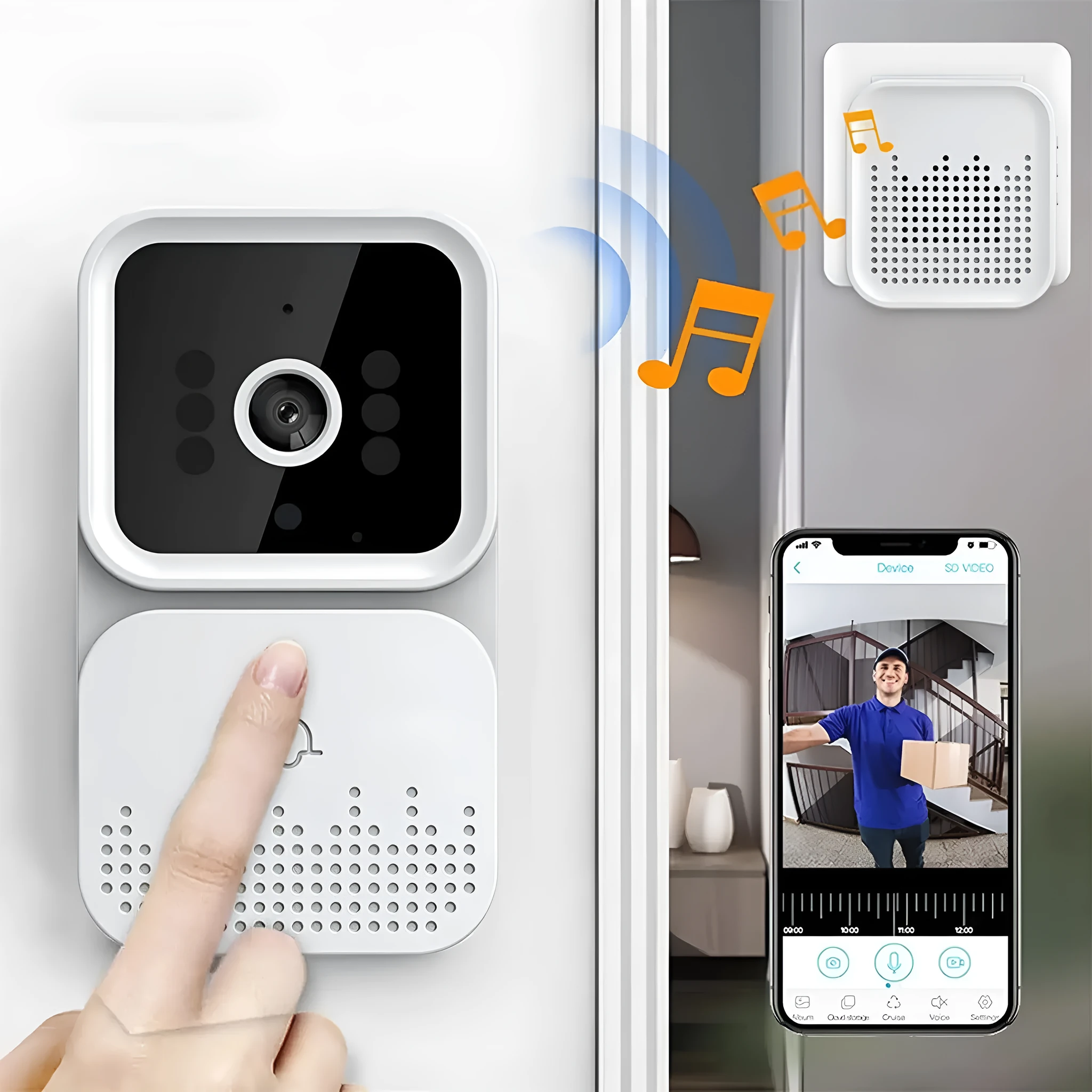 White X6 wireless video doorbell with infrared night vision camera and Ding Dong ringtone, USB charging, no wiring installation