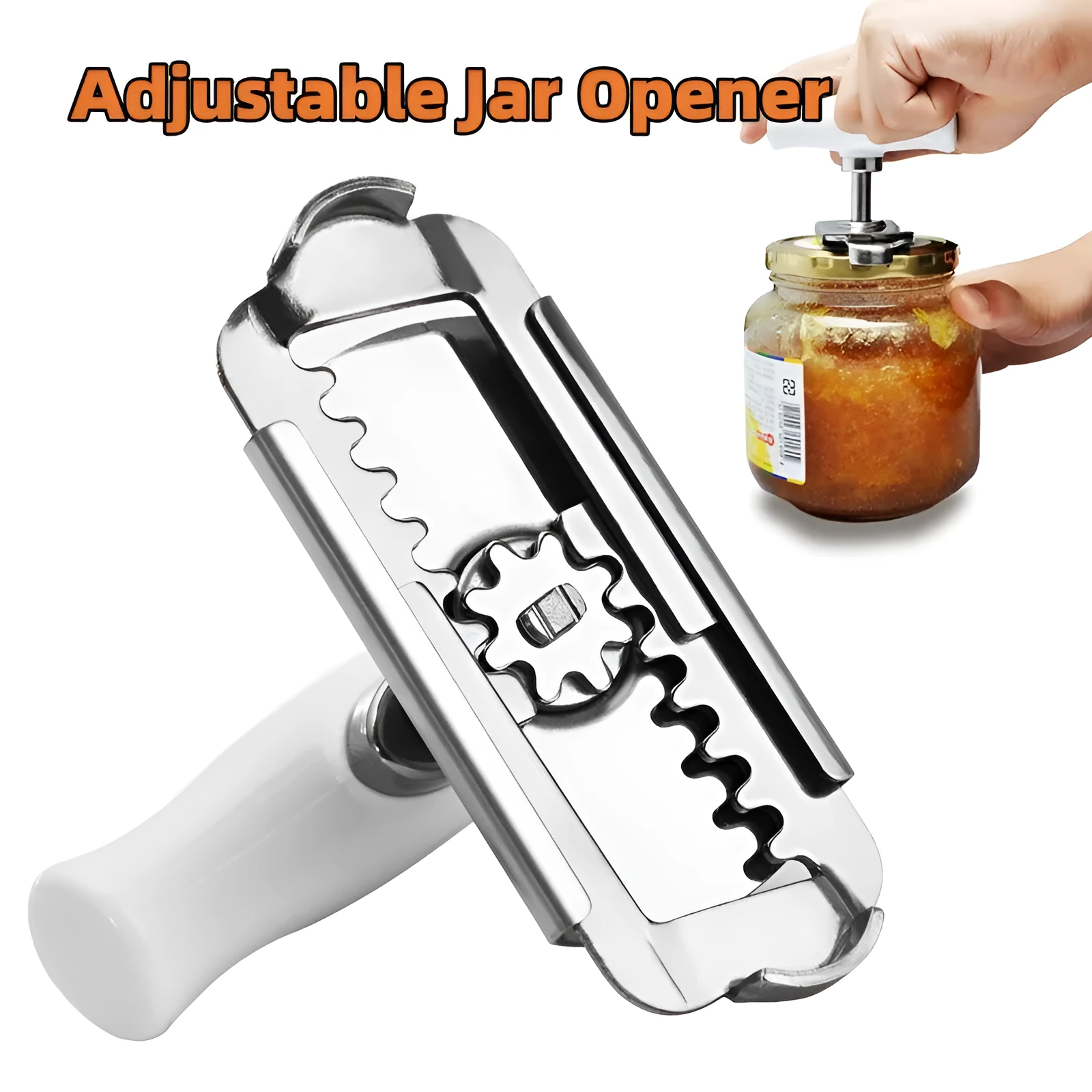 Adjustable jar opener stainless steel with collapsible body, white colour, 8.5x6 cm compact kitchen tool