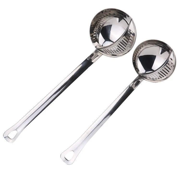Stainless steel detachable kitchen colander spoon on a countertop