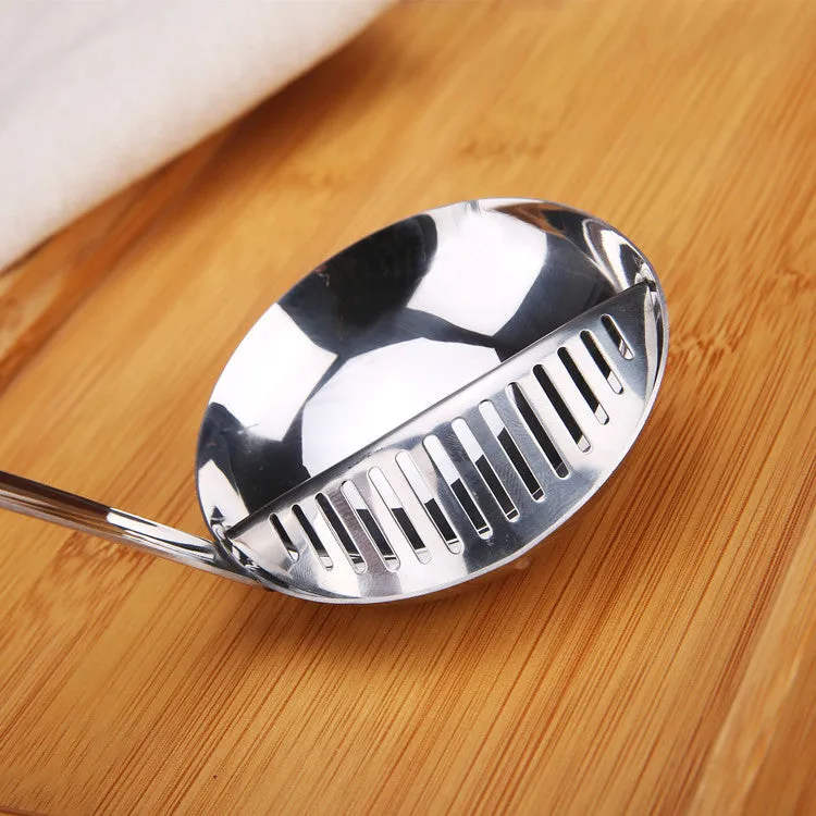 Stainless steel detachable kitchen colander spoon on a countertop