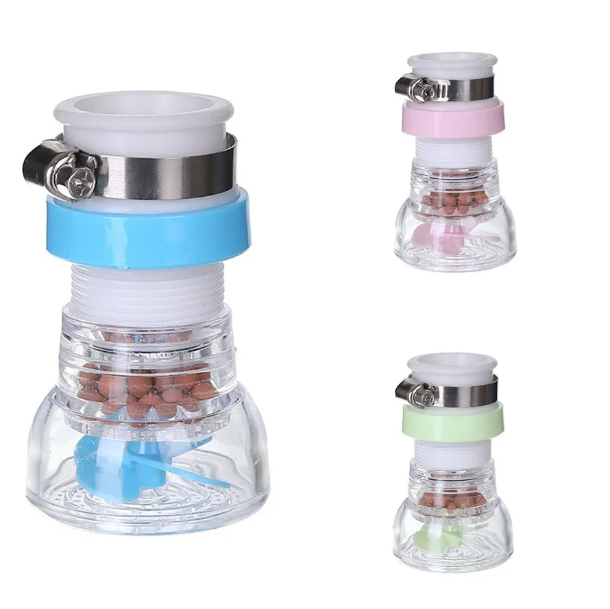 Universal rotating water filter for kitchen faucet with blue colour and 360 degree spray head