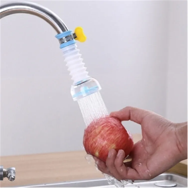 Universal rotating water filter for kitchen faucet with blue colour and 360 degree spray head