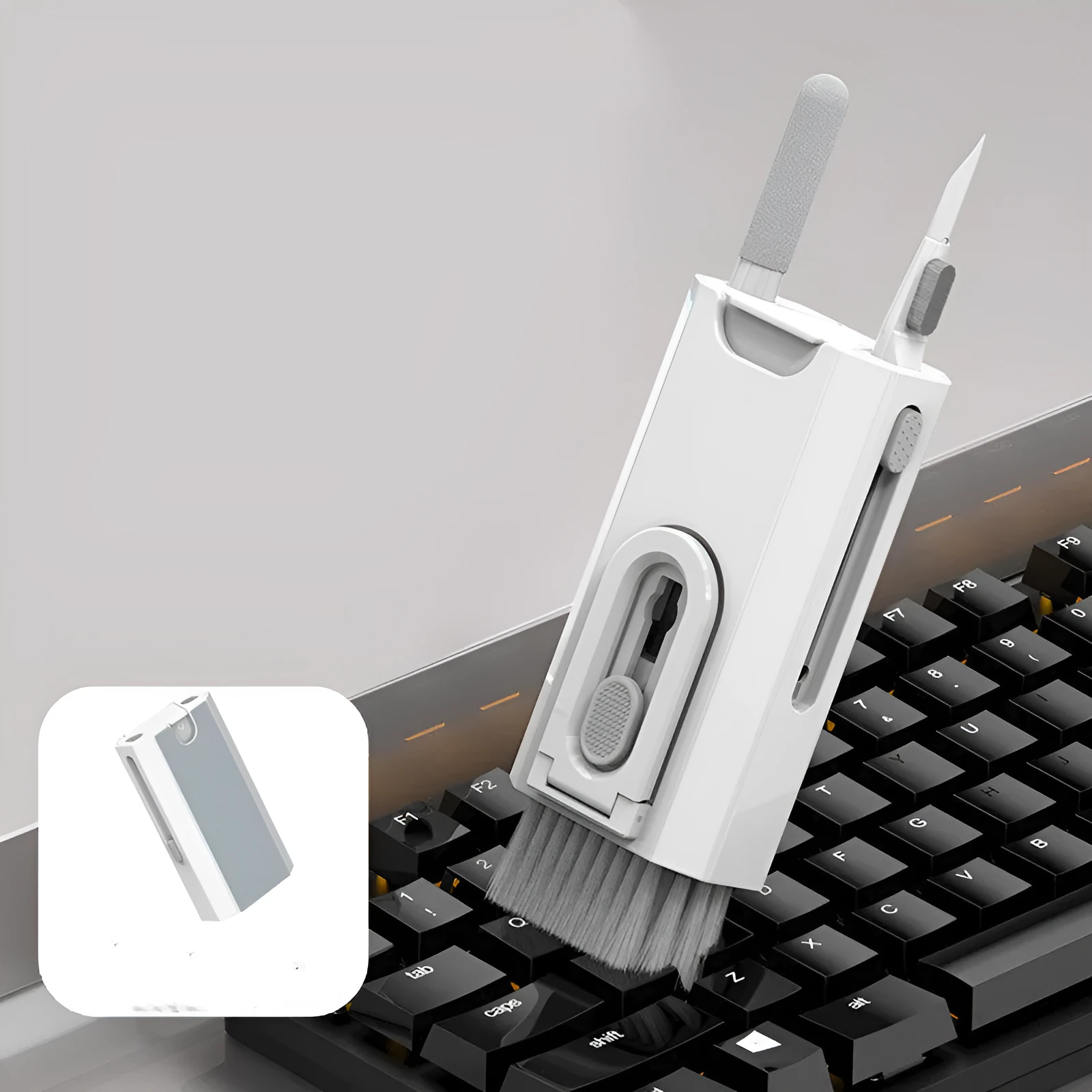 Q6 and Q8 multifunctional cleaning sets for headphones and screens in blue, white, and black