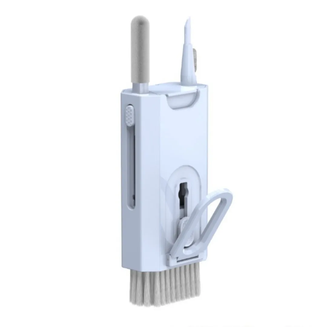 Q6 and Q8 multifunctional cleaning sets for headphones and screens in blue, white, and black