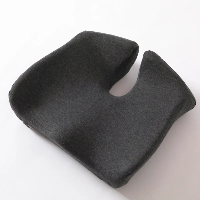 Memory foam office chair cushion measuring 36x40x11cm in dark grey colour with solid pattern