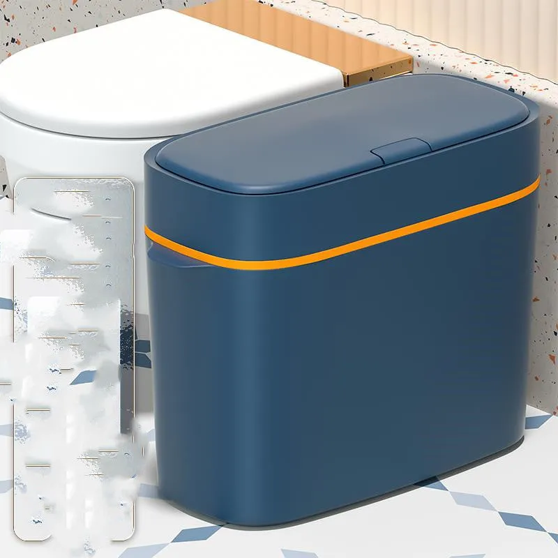 Automatic electric trash bin with inductive sensor, white plastic 15L long barrel shape, USB charging base