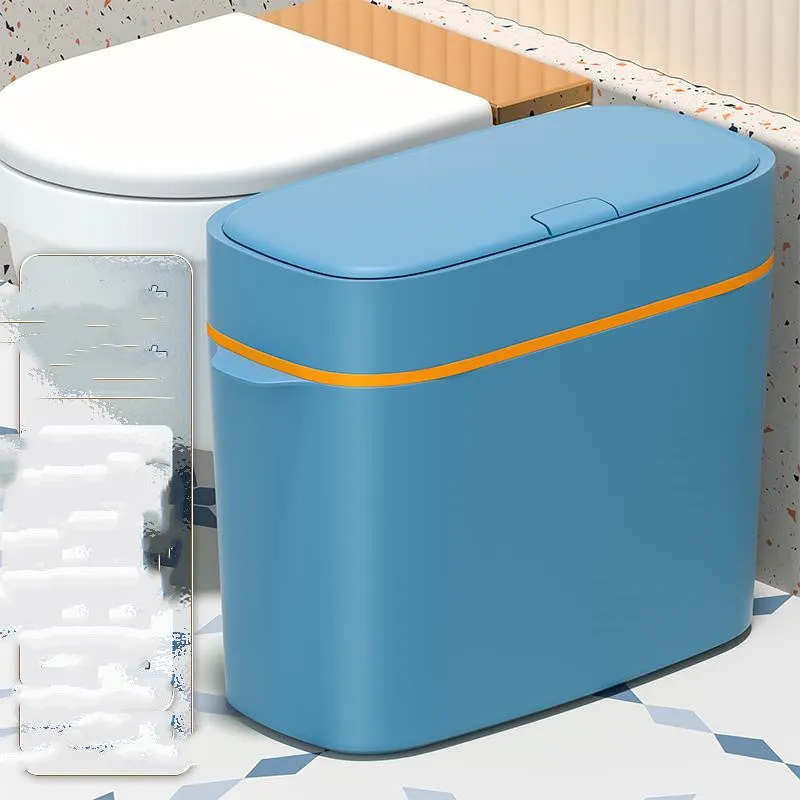 Automatic electric trash bin with inductive sensor, white plastic 15L long barrel shape, USB charging base