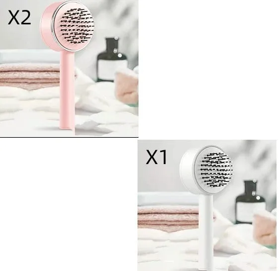 Plastic air cushion comb with long handle in white, green, and pink colours for hair detangling and styling
