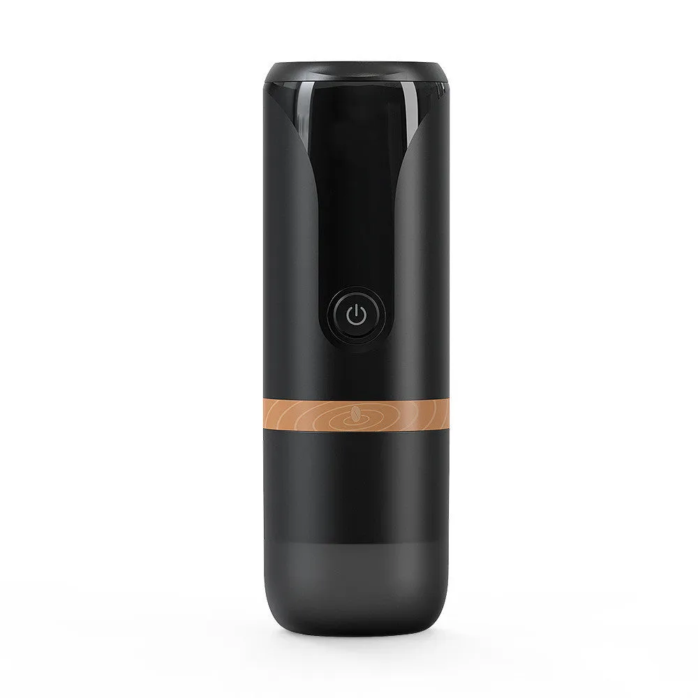 Portable rechargeable espresso maker with 9 bar pump, plastic body, powder and capsule holder, 75mm wide 228mm tall