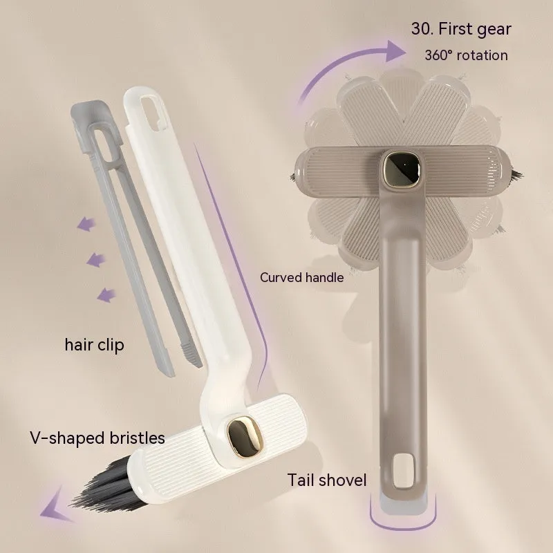 Multi-function rotating crevice cleaning brush in purple, white, and brown for kitchen and bathroom tile joints
