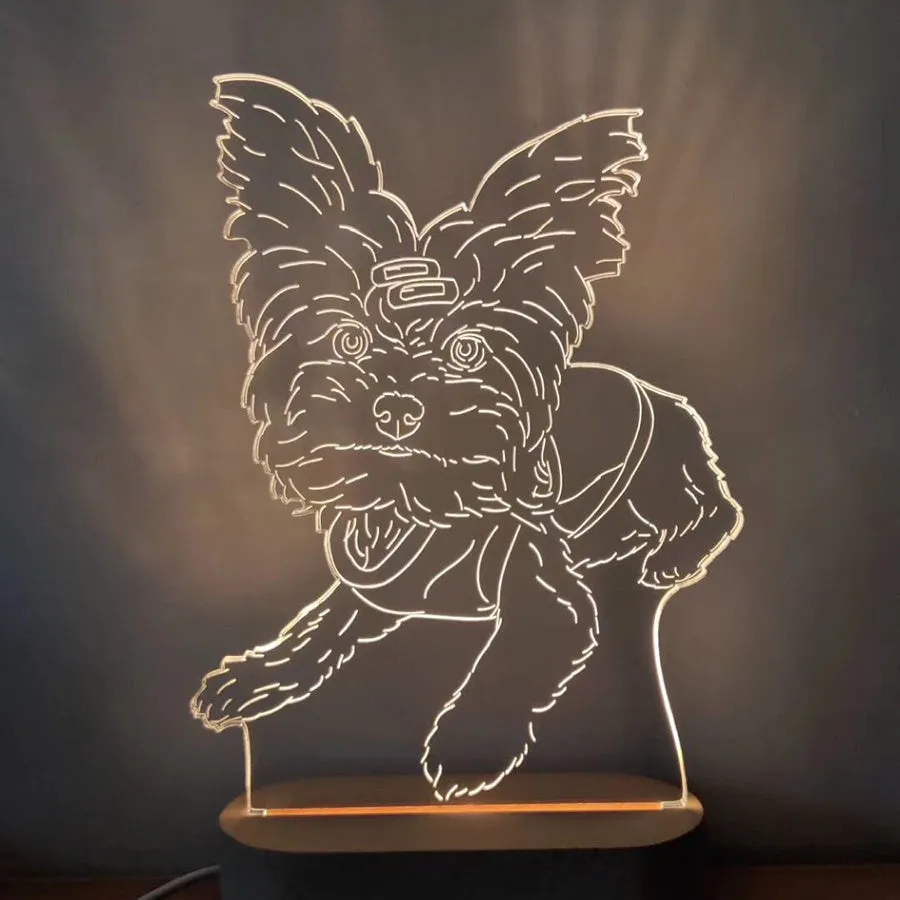 Custom photo 3D stereo night light with acrylic shade on a desk, displaying a clear portrait with soft glow
