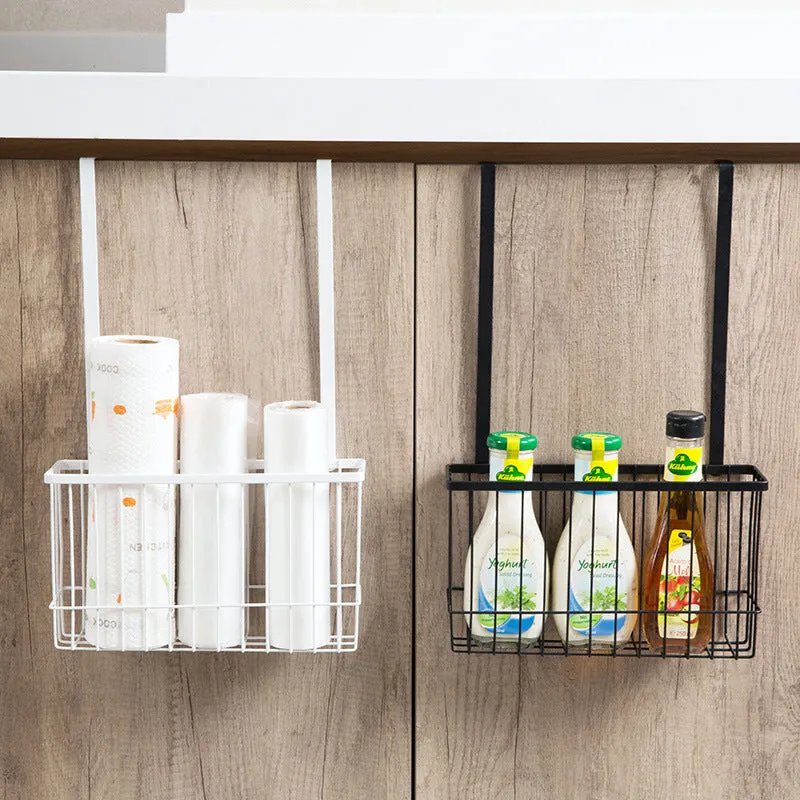 Nordic style metal kitchen hanging shelf in black mounted on wall with spices