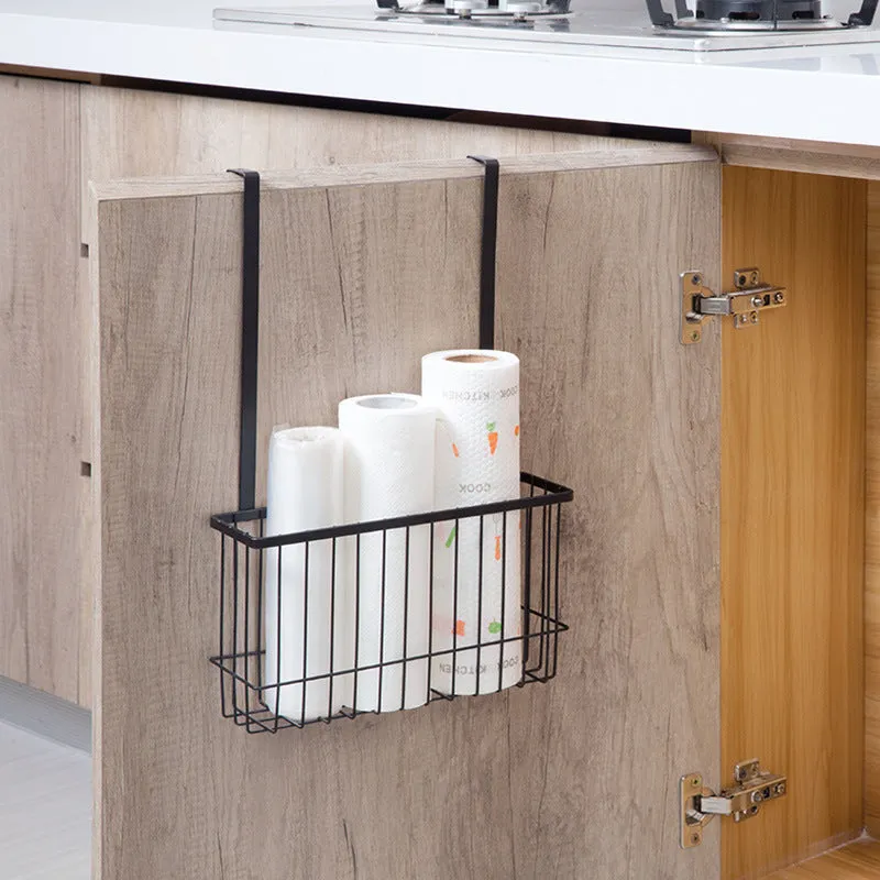 Nordic style metal kitchen hanging shelf in black mounted on wall with spices