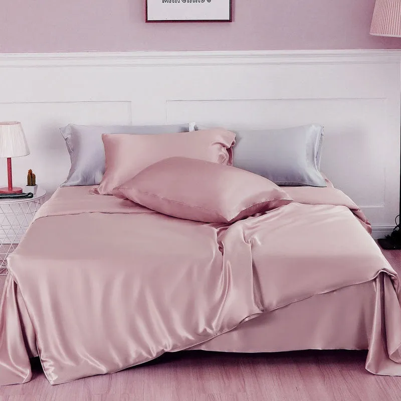 Silk duvet cover in lotus pink showing double-sided construction and plain weave texture