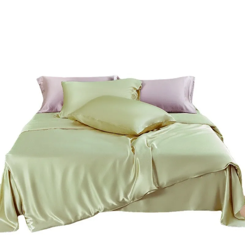 Silk duvet cover in lotus pink showing double-sided construction and plain weave texture