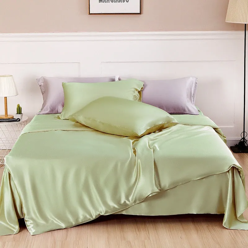 Silk duvet cover in lotus pink showing double-sided construction and plain weave texture