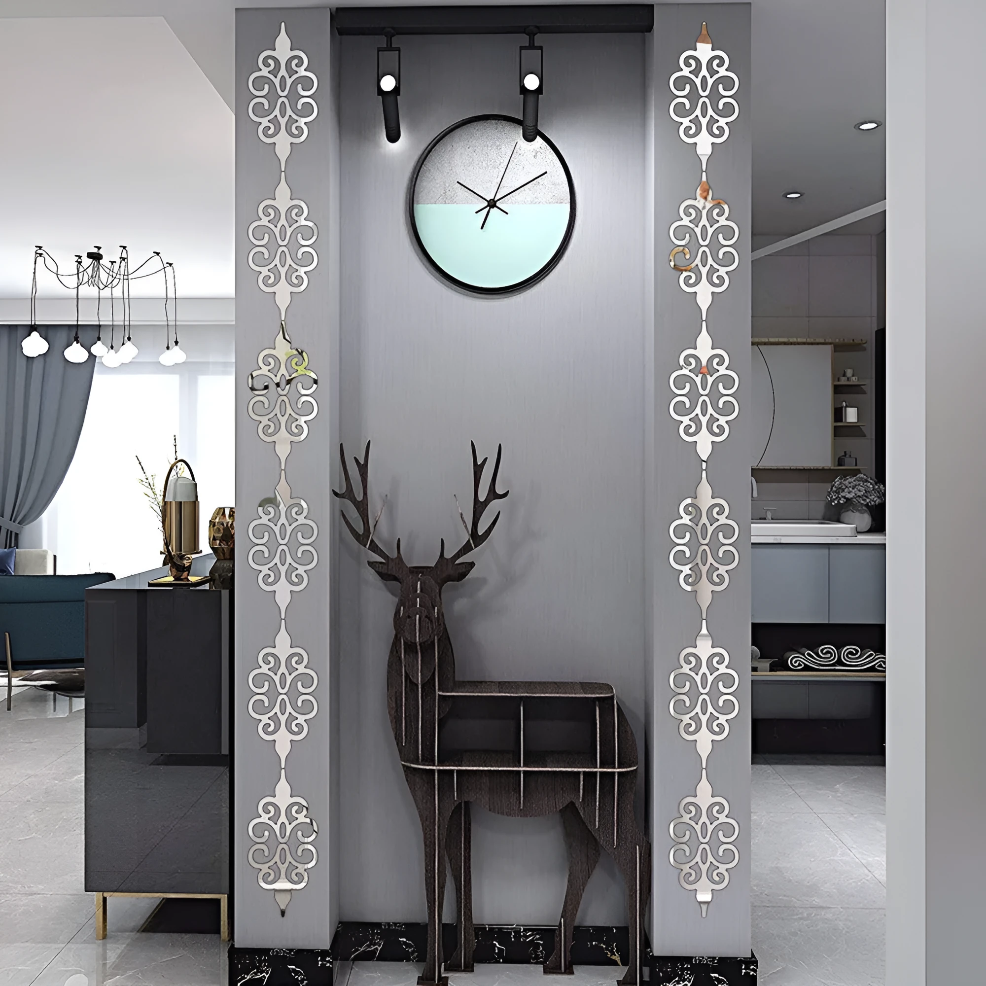 Set of 10 acrylic mirror wall stickers in plaid pattern for living room decor, available in multiple colours