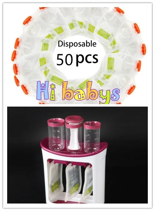 Baby food Squeeze Station machine with 4oz pouches and spoons on a table