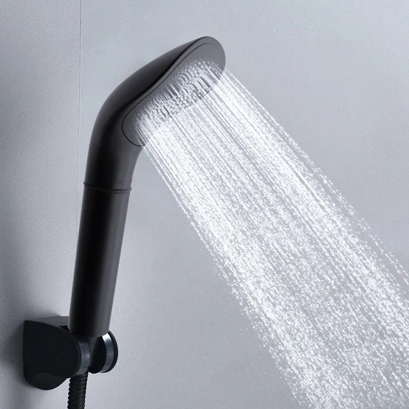 Water saving filter shower head in black with built-in filter element for rain-style bathroom showers
