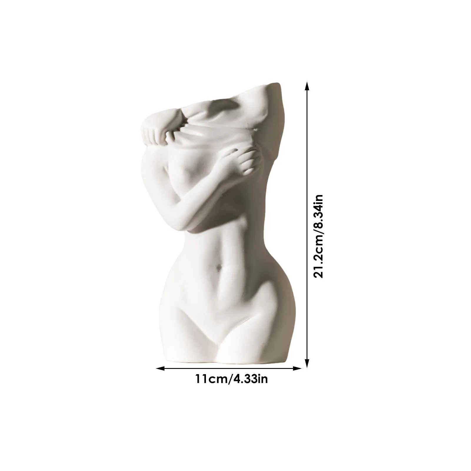 White porcelain figurative human vase with 21.2cm height on a shelf