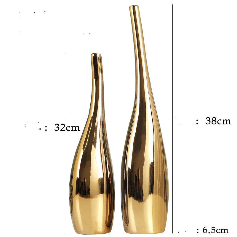 Nordic gold plating ceramic curved bottle vases in modern home decor style