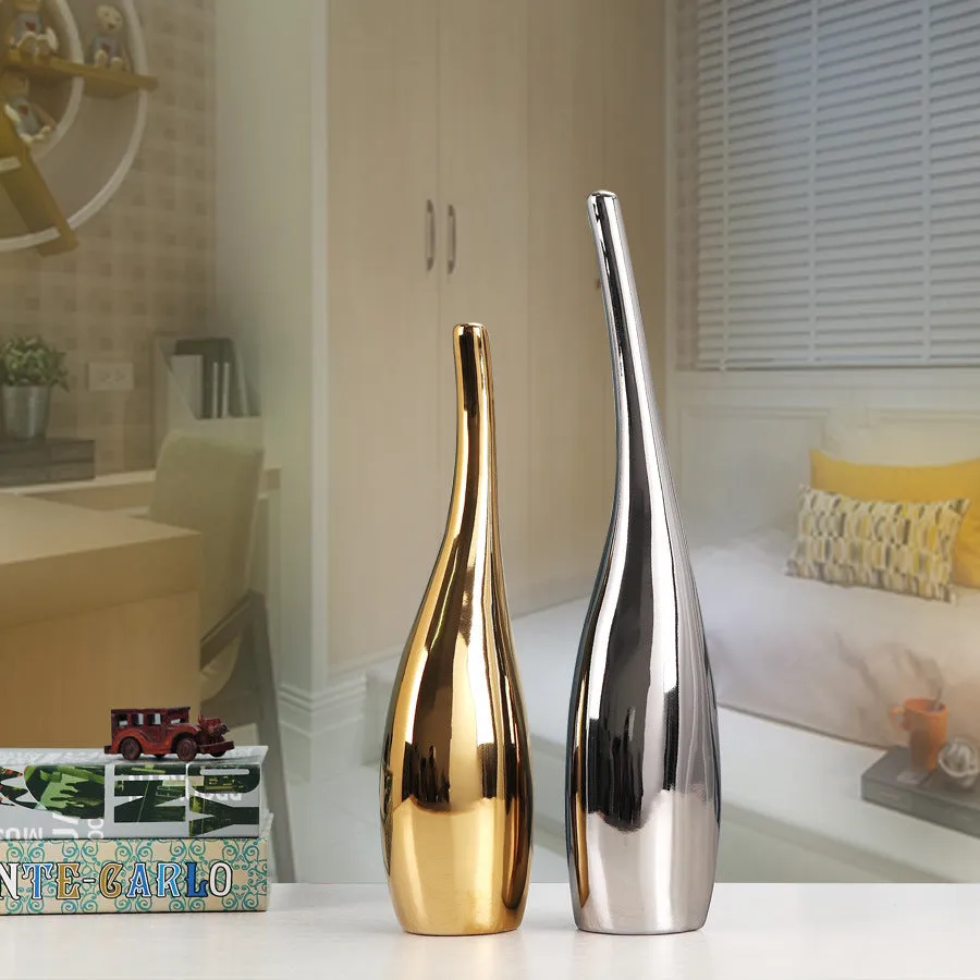 Nordic gold plating ceramic curved bottle vases in modern home decor style