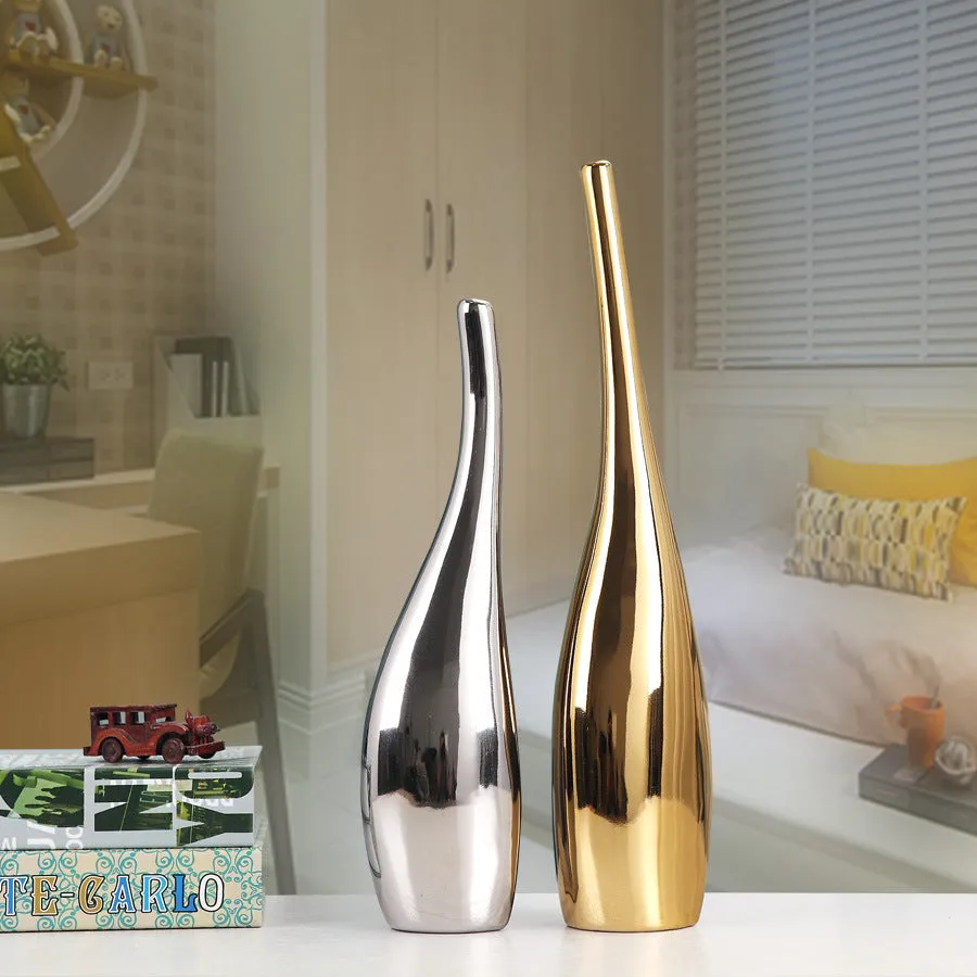 Nordic gold plating ceramic curved bottle vases in modern home decor style