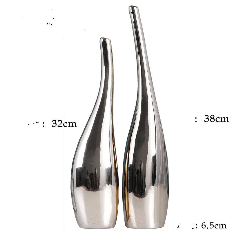 Nordic gold plating ceramic curved bottle vases in modern home decor style