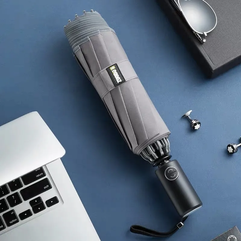 LED flashlight folding umbrella with angel ring reflective design, 105cm diameter, in Gray, Blue, Black, and Red colours