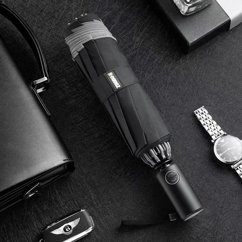 LED flashlight folding umbrella with angel ring reflective design, 105cm diameter, in Gray, Blue, Black, and Red colours