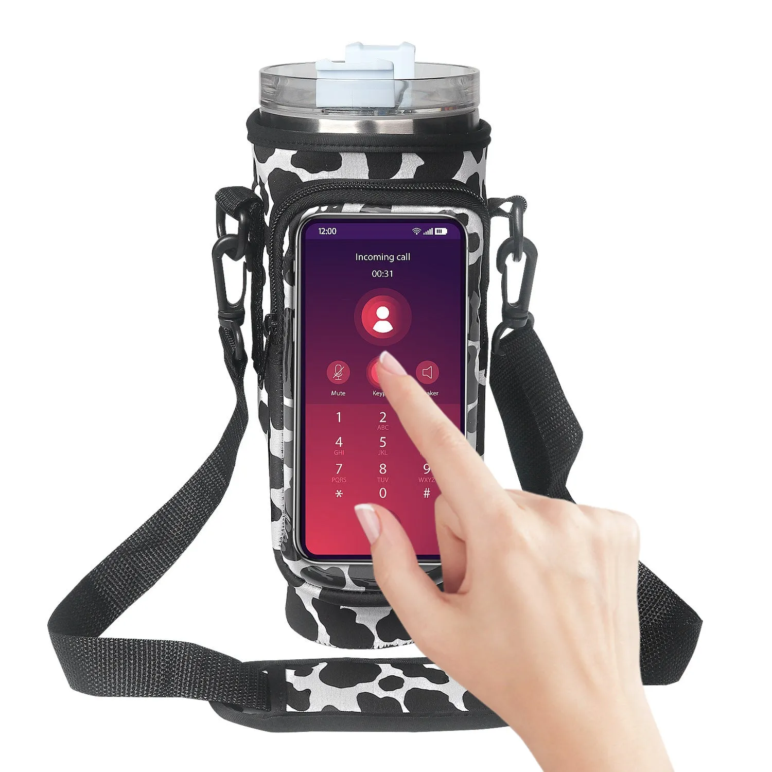 40oz neoprene cup cover with transparent touch screen and metal buckle in gradient purple