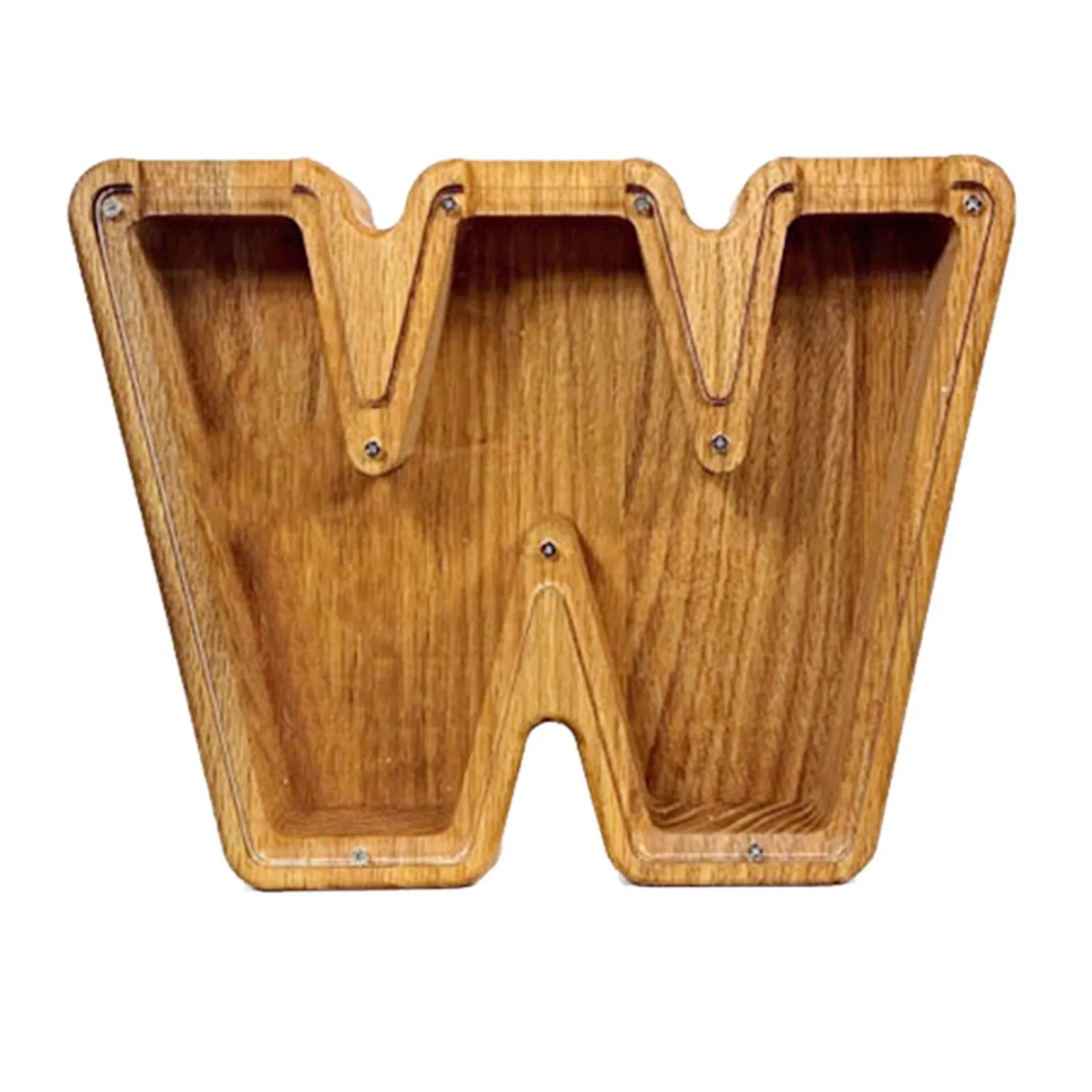 Wooden letter piggy bank in Nordic style polished wood personalised initial coin saving box