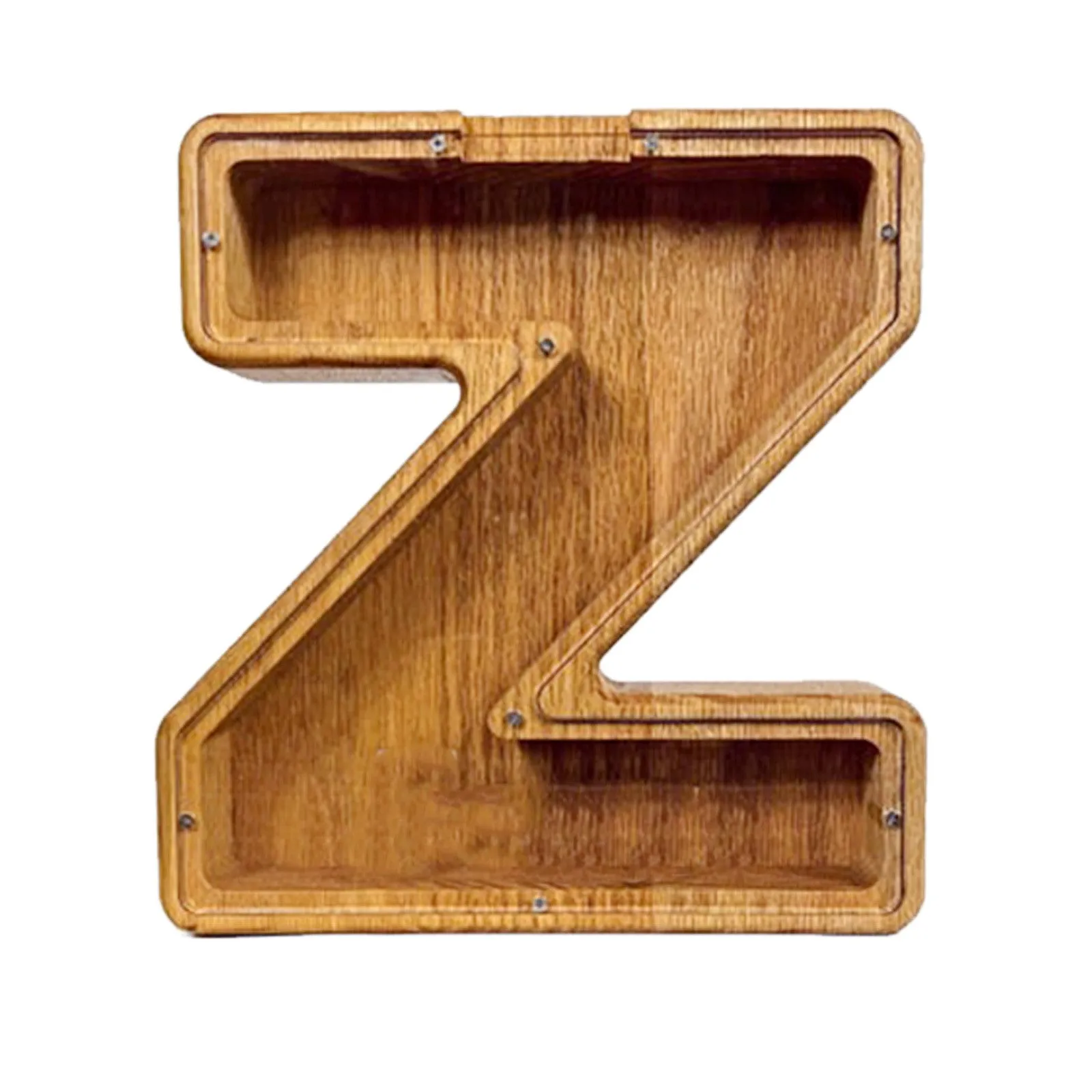 Wooden letter piggy bank in Nordic style polished wood personalised initial coin saving box