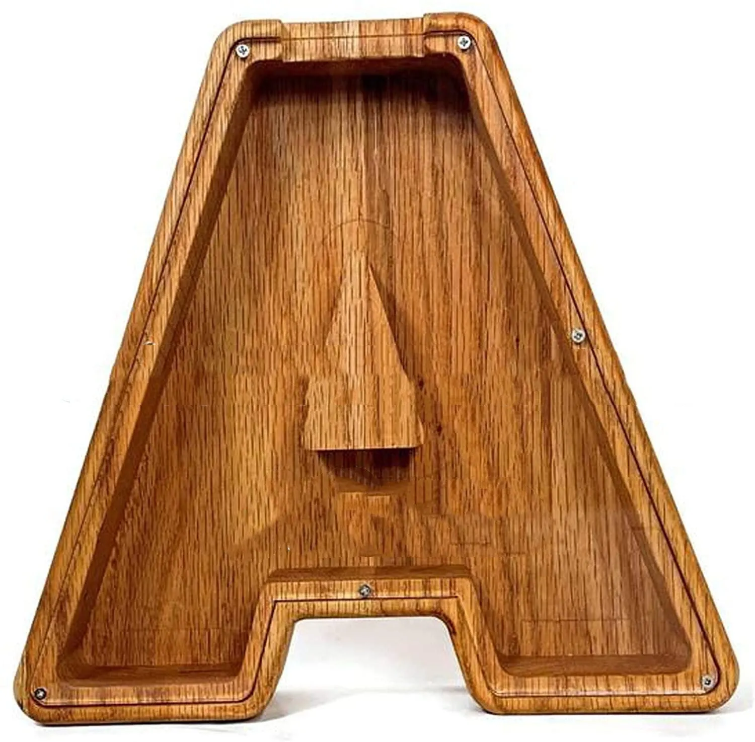 Wooden letter piggy bank in Nordic style polished wood personalised initial coin saving box