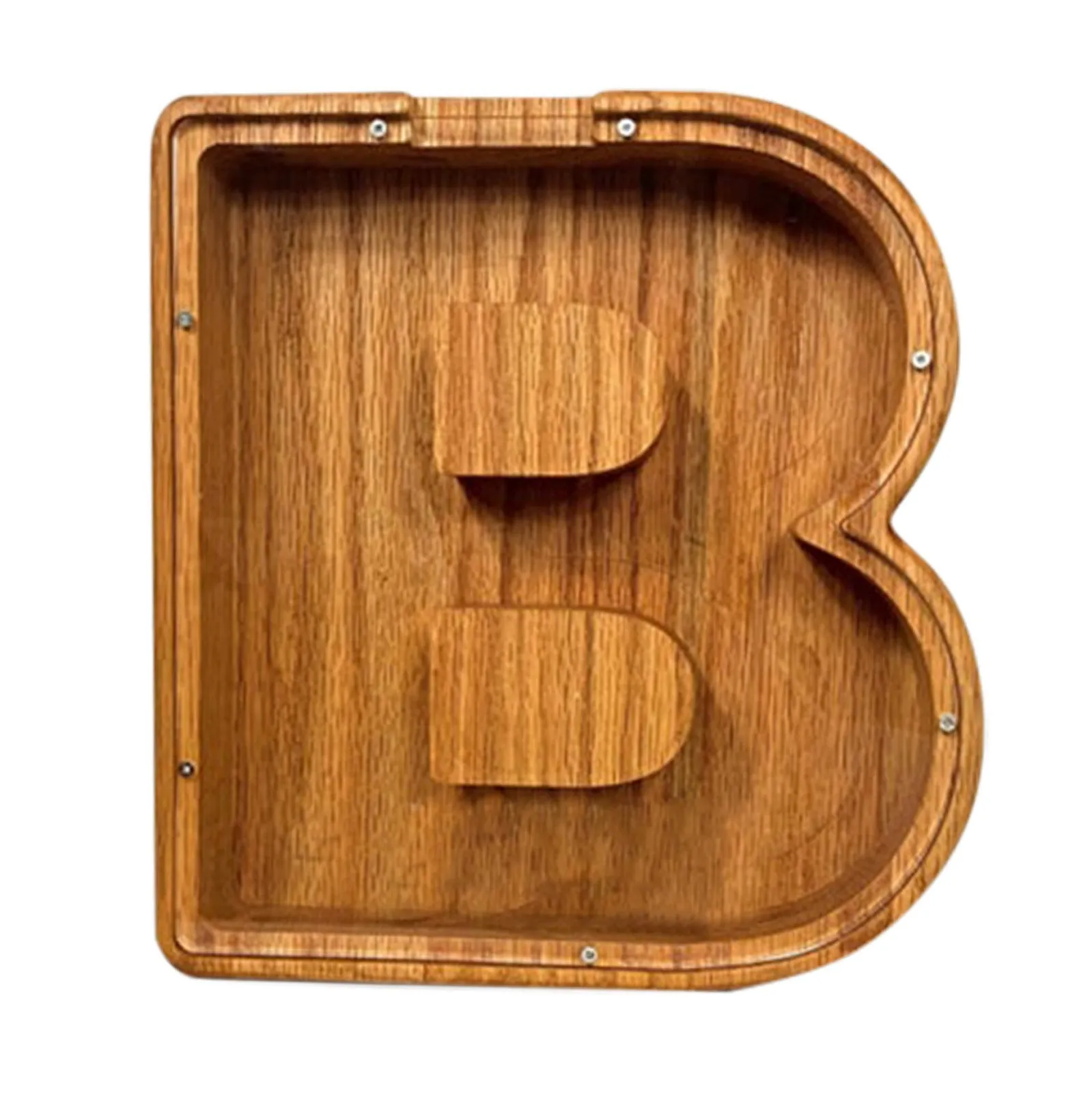 Wooden letter piggy bank in Nordic style polished wood personalised initial coin saving box
