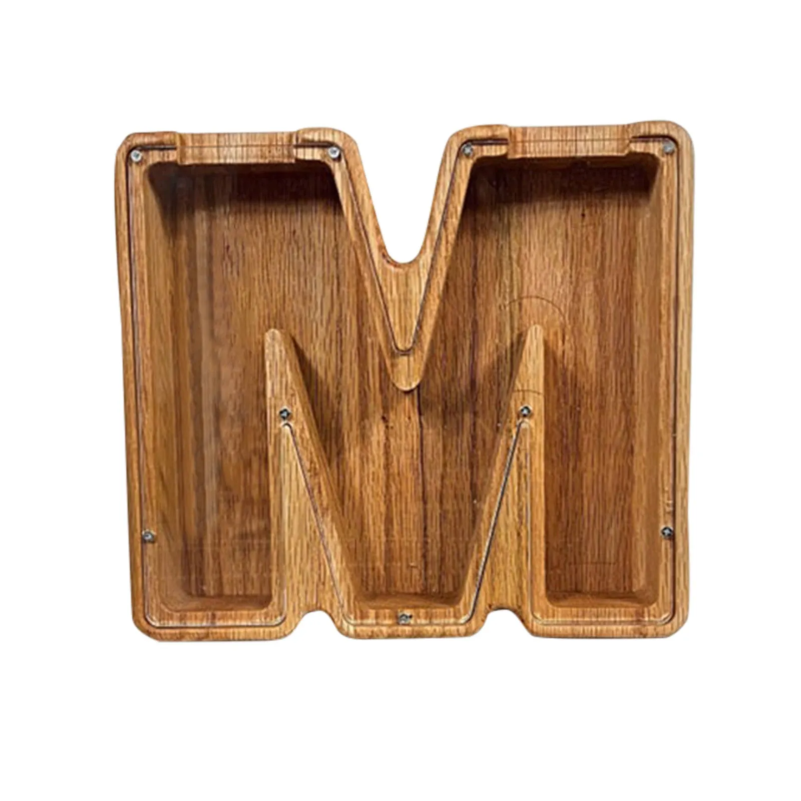 Wooden letter piggy bank in Nordic style polished wood personalised initial coin saving box
