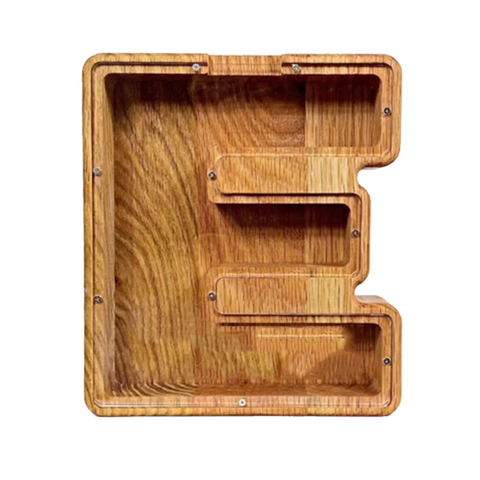 Wooden letter piggy bank in Nordic style polished wood personalised initial coin saving box