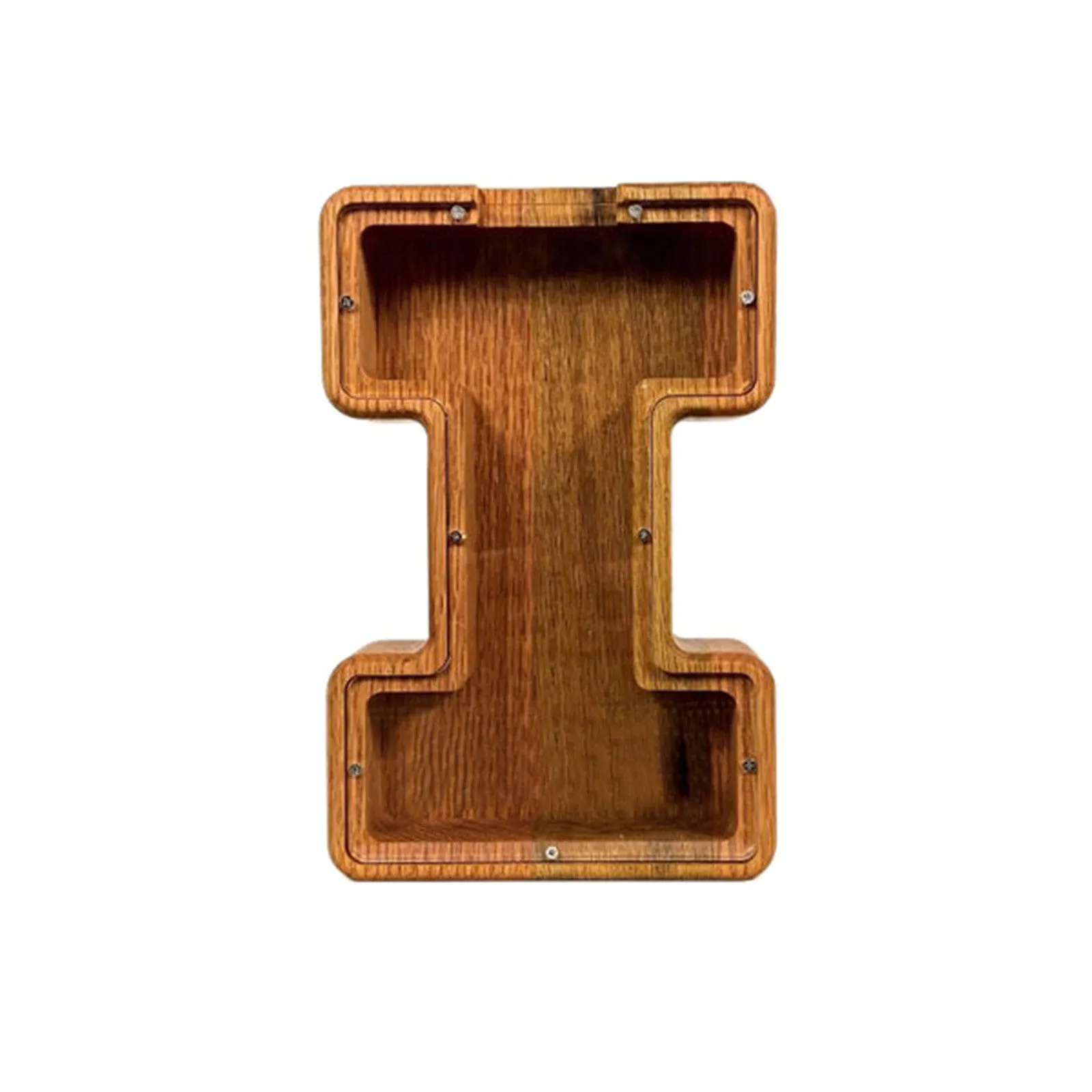 Wooden letter piggy bank in Nordic style polished wood personalised initial coin saving box