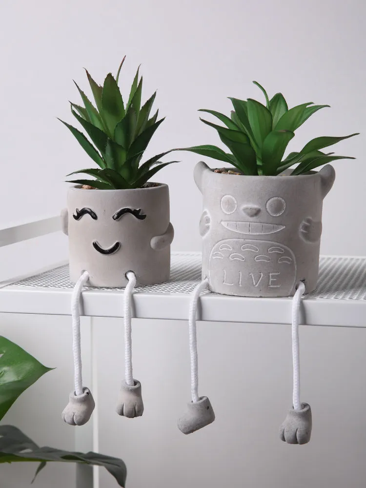 Cement potted plant with hanging feet creative pendant doll in two colour options