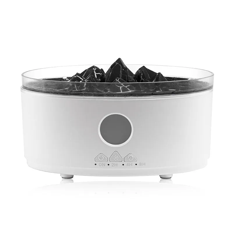 Desktop volcano aroma diffuser humidifier with 300mL tank and remote control in white crack finish