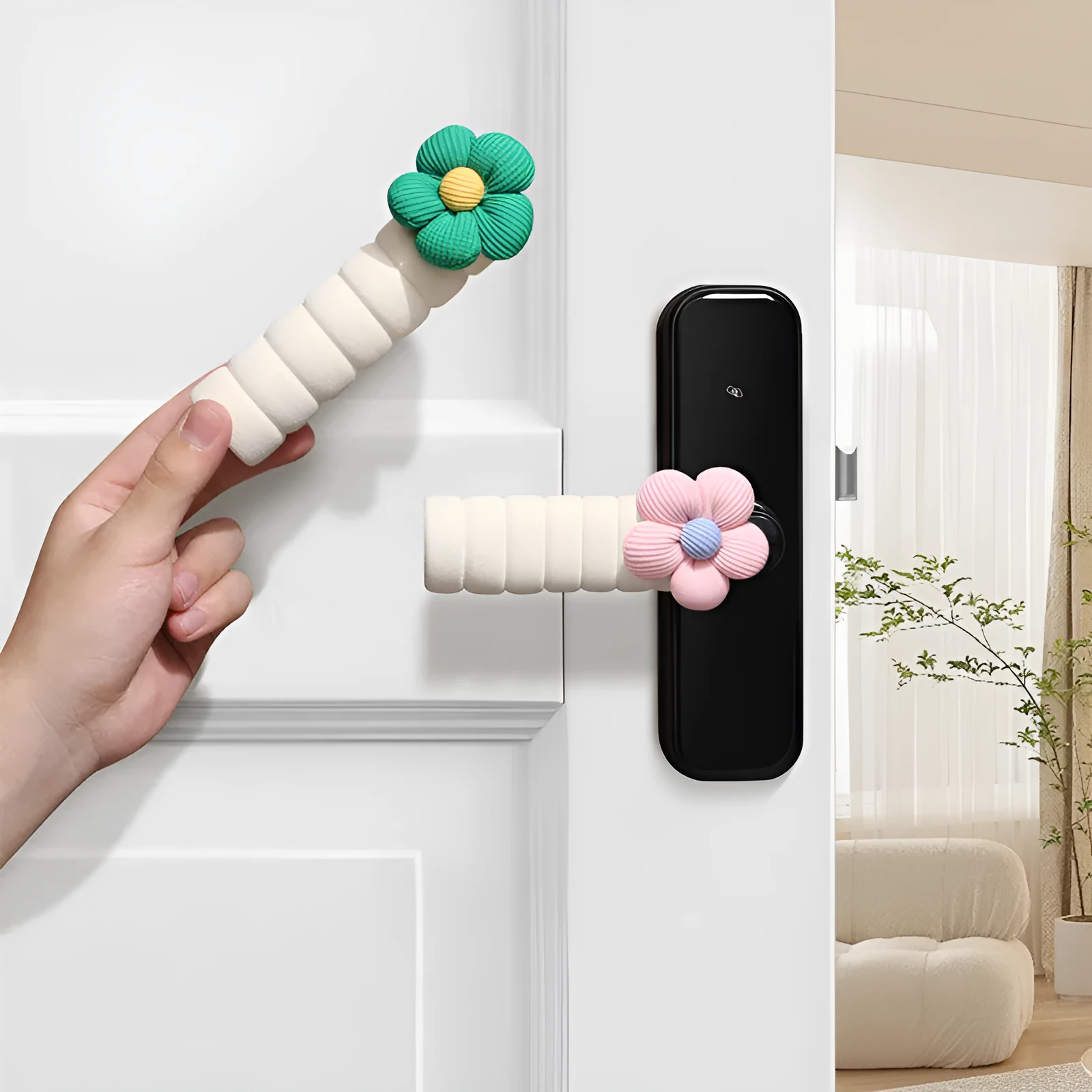 Flower pattern door handle protective casing in round PEVA cover