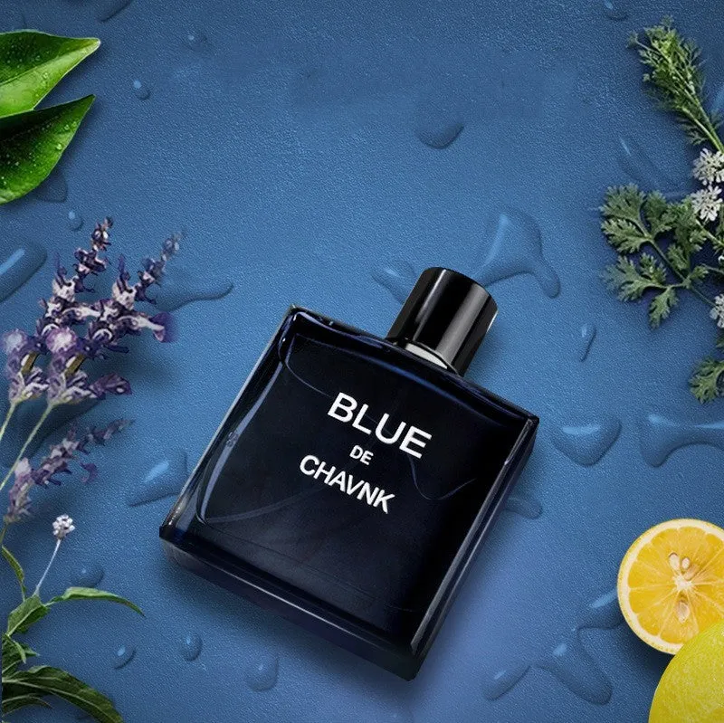 Men's perfume in black bottle with woody citrus fragrance notes of sandalwood and cedar