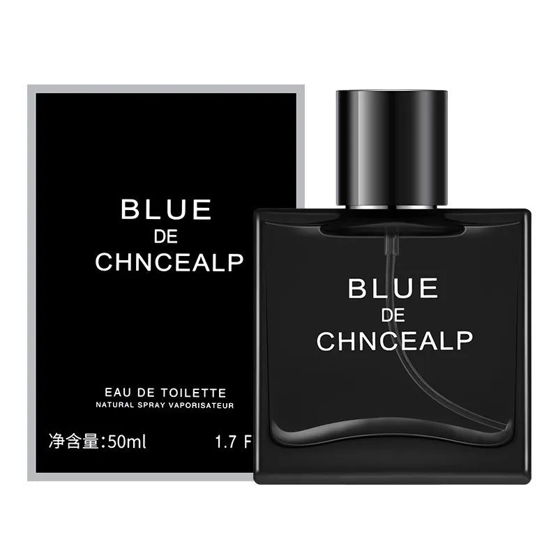 Men's perfume in black bottle with woody citrus fragrance notes of sandalwood and cedar