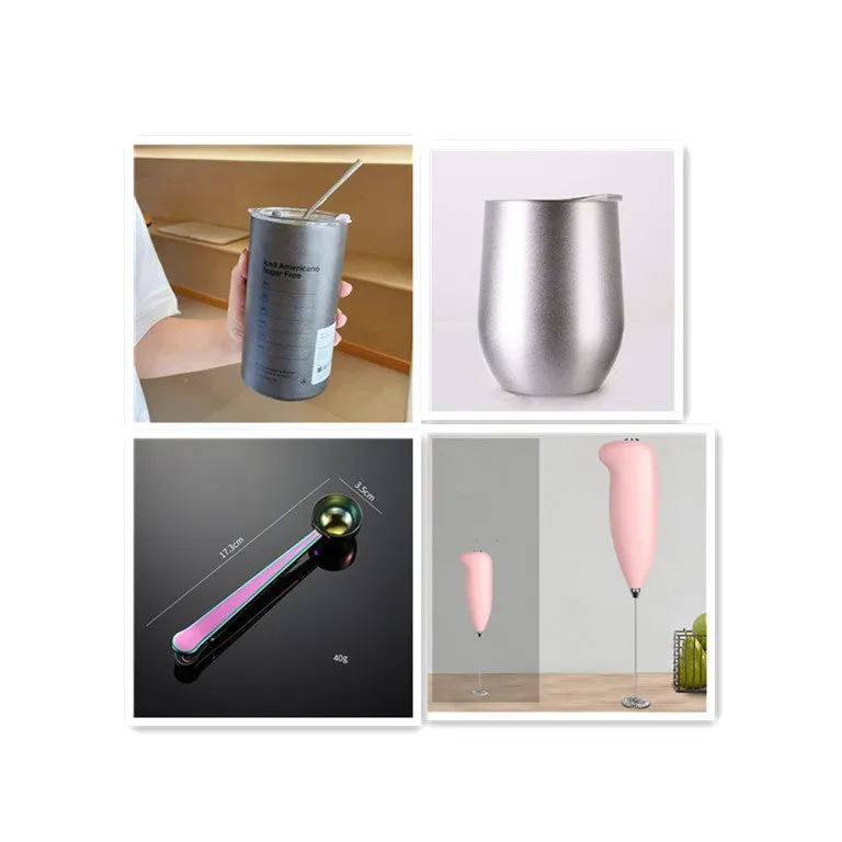 Home mini electric plastic milk frother in black on white background, 5x3x21cm