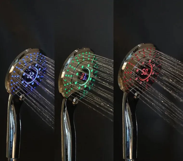 Adjustable 3 mode 3 colour LED shower head with temperature sensor for bathroom hand shower