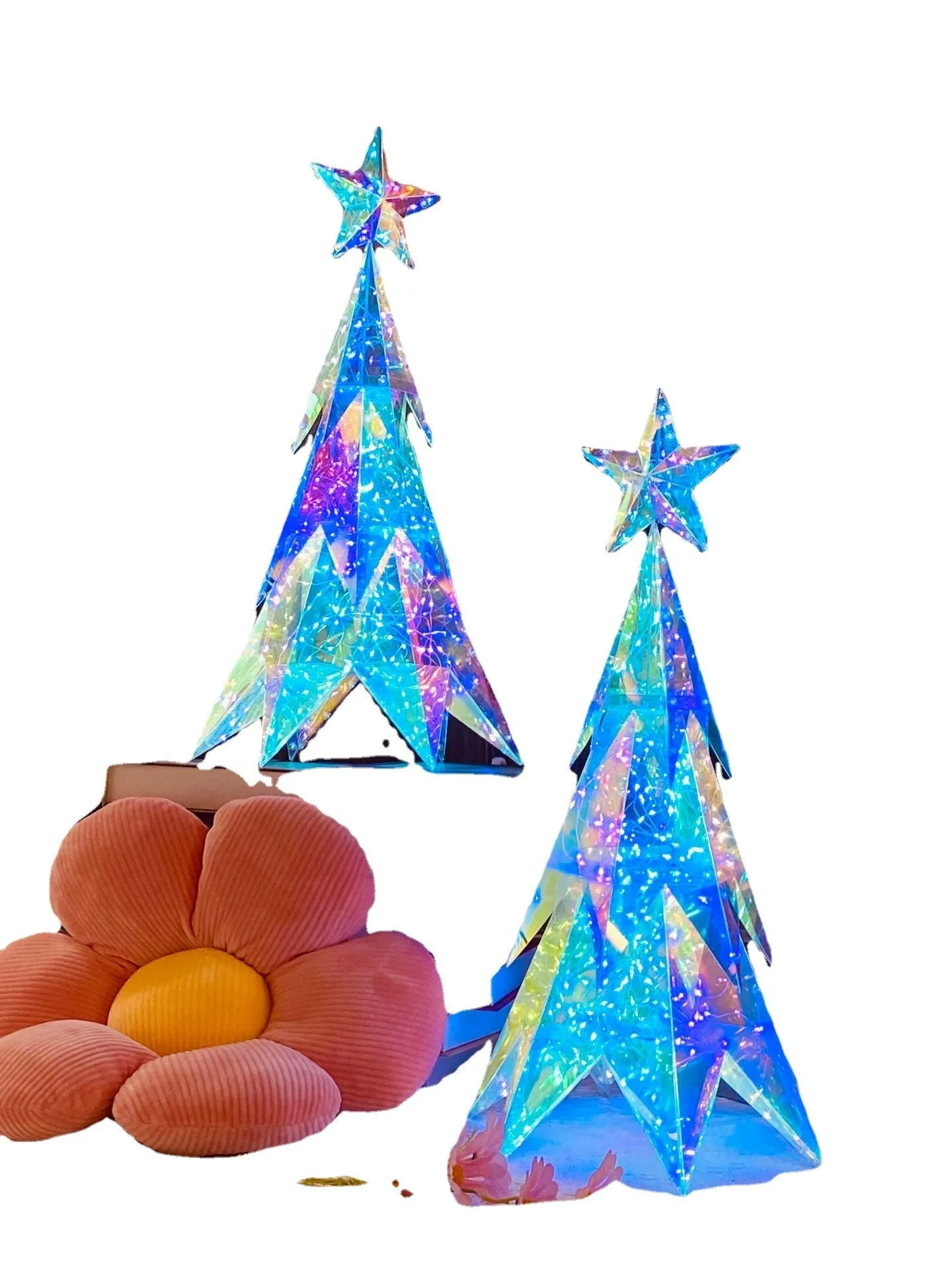 Illusory Glow Christmas Tree decoration in PET material with USB cable, glowing on a festive tabletop