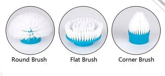 Blue rechargeable electric cleaning brush with retractable extension rod and three brush heads
