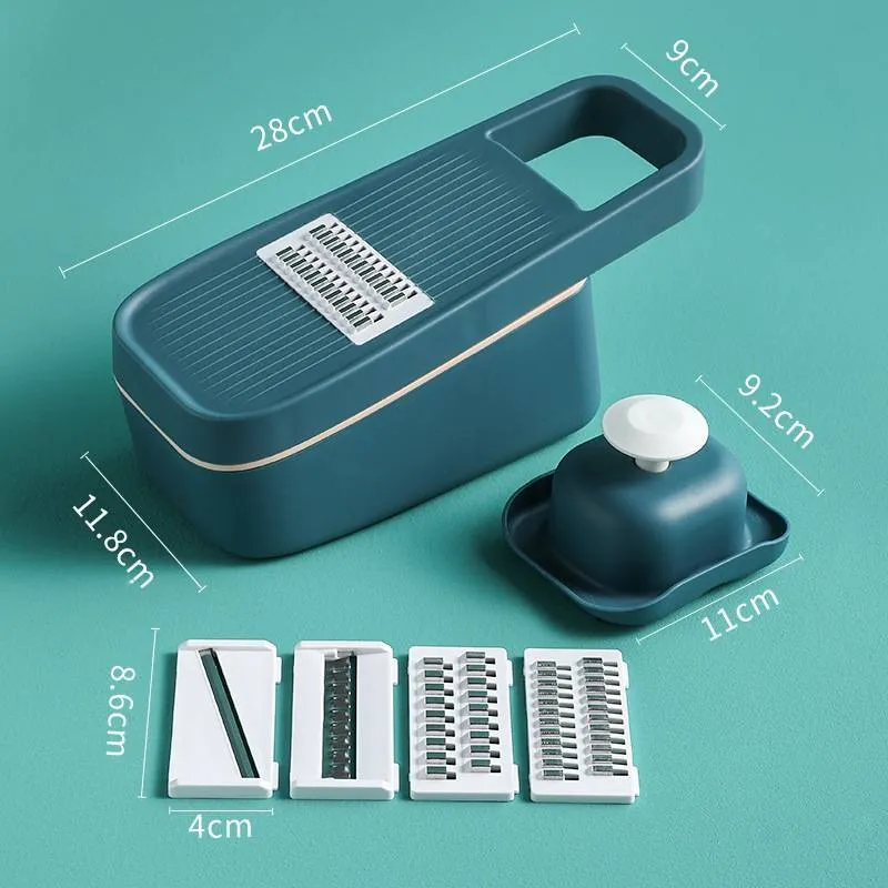 Multi function cutter with 304 stainless steel blade and PP body in Blue for kitchen slicing and shredding