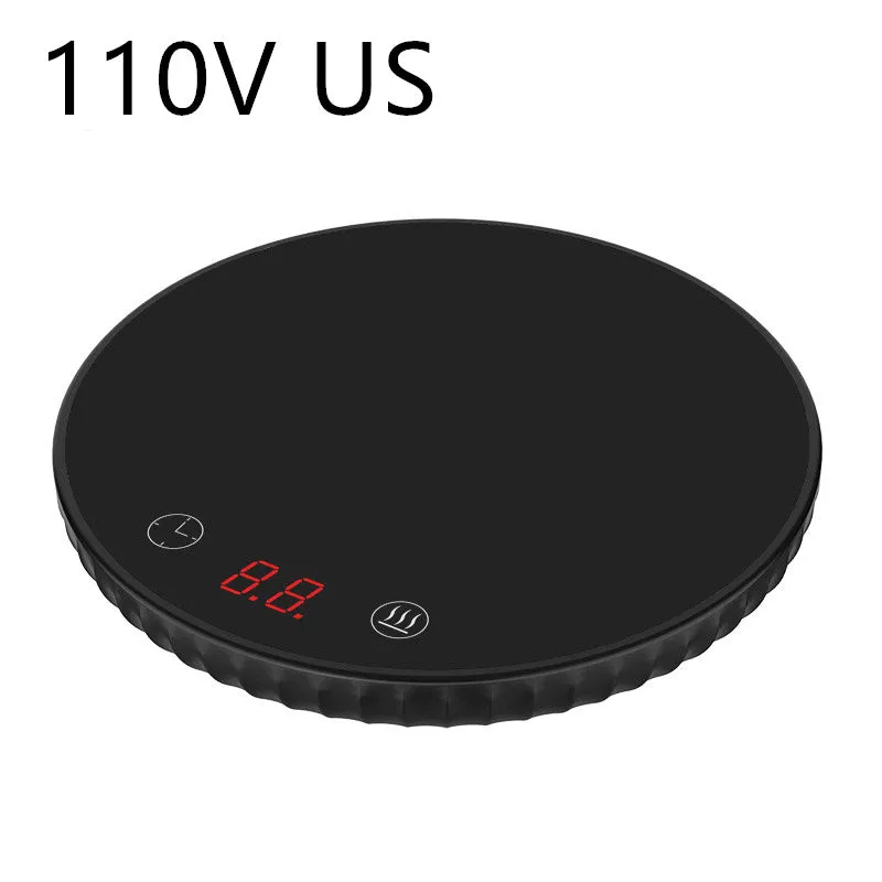 Electric touch cup warmer heating mat with digital display, 18W, 115mm diameter, on a desk