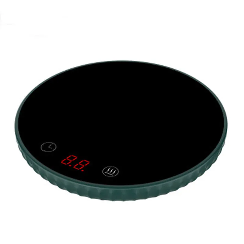 Electric touch cup warmer heating mat with digital display, 18W, 115mm diameter, on a desk